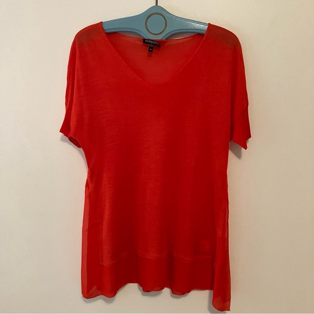 Eileen Fisher Vibrant Red Short Sleeve Top